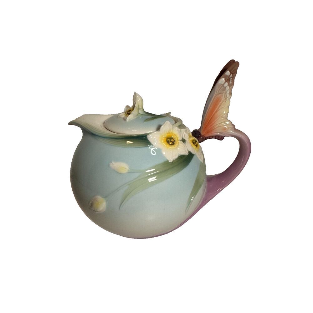 vintage tea pot Franz fine porcelain papillon  Butterfly Teapot